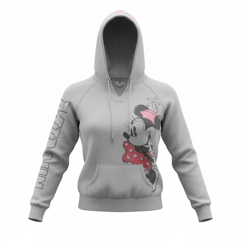 Disney Parks Disneyland Classic Minnie Mouse Grey V-Neck Hoodie Sz XL